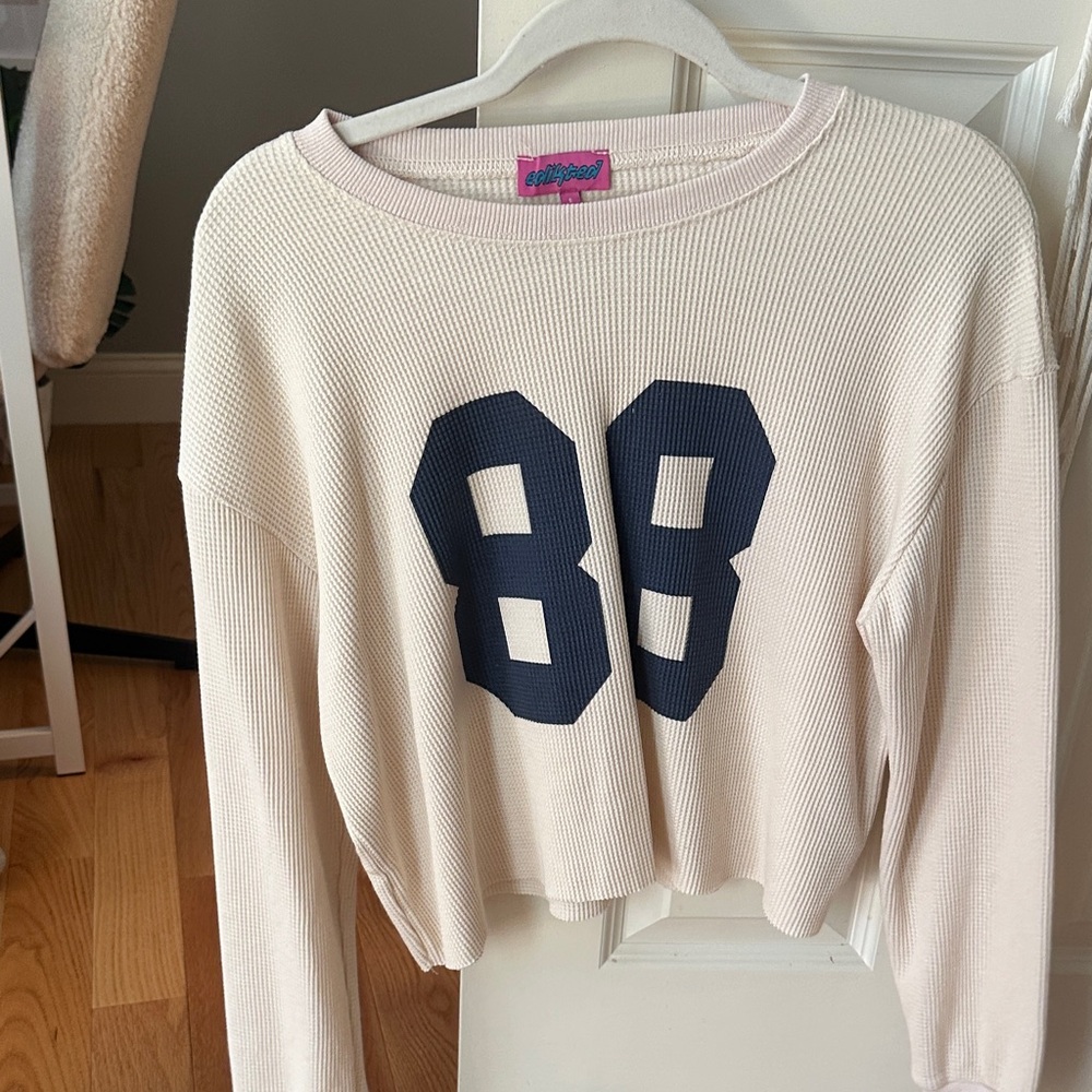Edikted Cream Top with Navy Print